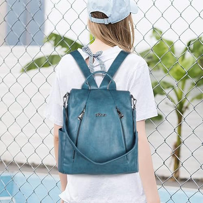 ZOCAI Backpack Purse for Women Medium Anti-Theft Backpacks Purses Design Leather Shoulder Bags with Removable Strap - color: Lake Blue
