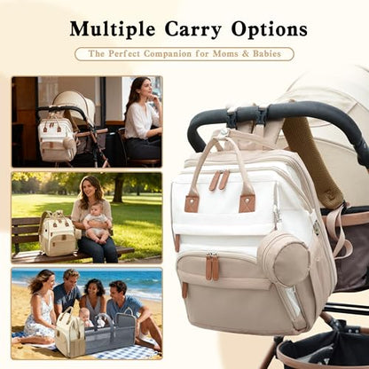 DERJUNSTAR Large Diaper Bag Backpack | Insulated Bottle Holders, USB Charging Port, Travel Design, For Mom & Dad - color: Beige/Khaki