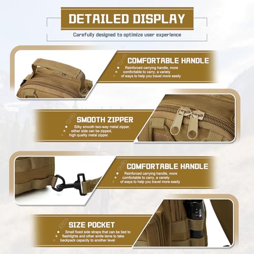 Tactical Chest Pack Backpack, Carry Shoulder Sling Bag for Men, Waterproof Military Cross-body Molle Backpack for Outdoor, Range, Travel, Hiking, Khaki - color: Khaki