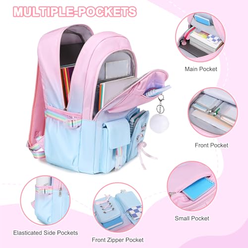 Scothen Backpacks for Girls, Girls Backpack with Lunch Box & Pencil Pouch for Teens Girl Kids Elementary Middle High School College Student Bookbag Daypack Laptop Travel Backpack for Women - color: Pink Blue