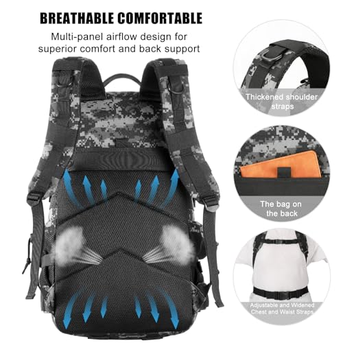 Military Tactical Backpack 50L Large Day Backpack for Men Molle Army 3 Days Assault Pack Bug Out Bag Water Resistant and Heavy Duty Hiking Treeking Rucksack - Black Digital Camo - color: Black Digital Camo, size: 50L