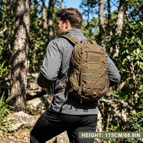Mardingtop Small Tactical Backpack,Molle Hiking Backpack for Backpacking,Cycling and Biking,15L/25L Backpack - color: Khaki, size: 15L