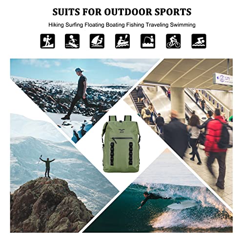 MIER Dry Bag Waterproof Backpack 30L Dry Sack Heavy Duty Roll-Top Closure for Kayaking, Beach, Boating, Swimming, Surfing - color: Dark Green
