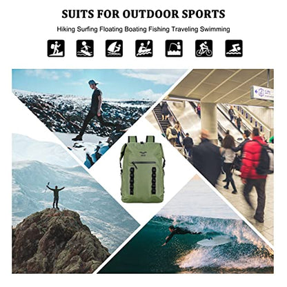 MIER Dry Bag Waterproof Backpack 30L Dry Sack Heavy Duty Roll-Top Closure for Kayaking, Beach, Boating, Swimming, Surfing - color: Dark Green