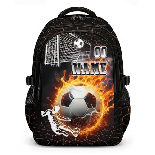 Mercuryelf Personalized Soccer Backpack for Boys/Teens – Custom Name Number Kids Backpacks for Middle/High School Lightweight Bookbag for Sports Practice - color: Black