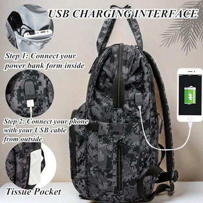 Camo Diaper Bag Backpack for Dad and Mom with USB Charging Port Stroller Straps and Insulated Pocket,army military Travel Nappy Backpack (DADDY and MOMMY patches) - color: Black Camo