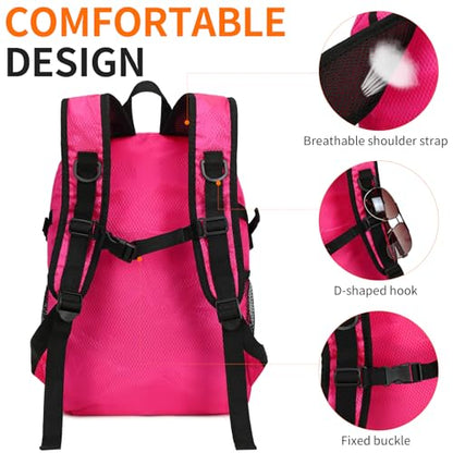 Small Hiking Backpack 15L Travel Lightweight Hiking Packable Daypack Water-Resistant Foldable Backpacks for Women Men Camping (Pink) - color: Pink, size: 15L