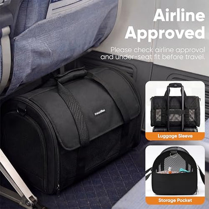 FUKUMARU Cat Carrier, Light & Airy Pet Carrier, 18x11x11 Airline Approved Dog Carrier for Small Dogs, 2-in-1 Shoulder Strap Leash, Collapsible Soft Cat Travel Carrier with Anti-Scratch Mesh, Black - color: Black