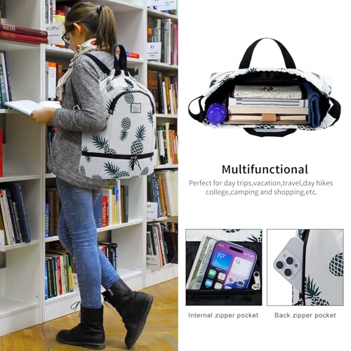 Kamo Drawstring Backpack Bag - Sport Swimming Yoga Backpack with Shoe Compartment, Two Water Bottle Holder for Men Women Large String Backpack Athletic Sackpack for Travel - color: Green Pineapple