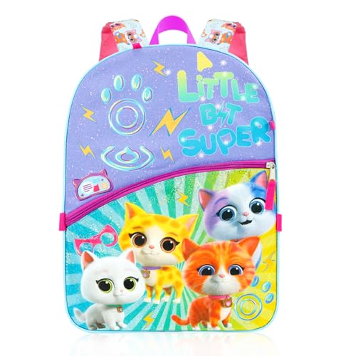 Super Kitties Backpack with Lunch Box for Girls + Accessories Bundle | 16" Large SuperKitties Bookbag, Insulated Lunch Bag Plus Water Bottle, Coin Pouch, More - Super Kitties School Supplies