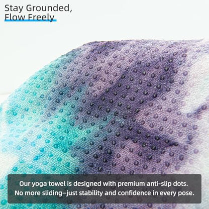 YESLIFE Non-Slip Extra Thick Hot Yoga Towel with One Sweat Towel, Microfiber Sweat Absorbent Yoga Mat Towel with Grip Dot, Pilates Mat, 72" x 24", Green&Purple - color: Green&purple