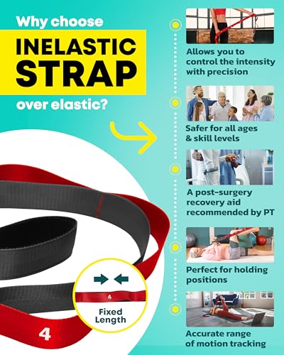 Stretching Strap with Loops - Non Elastic Stretch Band for Physical Therapy, Yoga Strap for Stretching Equipment, Stretch Bands for Exercise and Flexibility - Fascia, Hamstring & Leg Stretcher Belt - style: 10 Loops - Red
