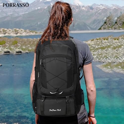 75L Hiking Backpack Trekking Rucksack Waterproof Daypack Durable Backpack for Women Men Camping Climbing Travel Outdoor Sports Black - color: Black