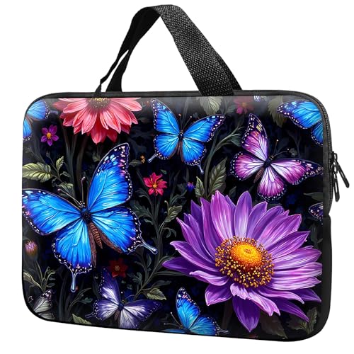 Laptop Sleeve with Handle 17 Inch, Waterproof Laptop Case Bag, Butterfly Flowers Pattern Design Computer Sleeve Compatible with MacBook Air, Pro, HP, Dell, Lenovo, ASUS - color: Butterfly Flowers, size: 17inch(16-17.3")