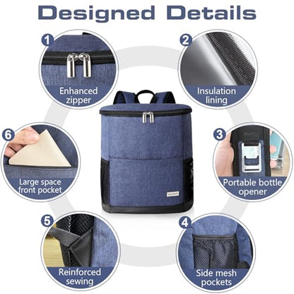 Insulated Cooler Backpack Outdoor - Leak Proof Backpack Cooler 30 Cans, Waterproof Lightweight Cooler Bag for 12h Hot/Cold Retention - Soft Cooler for Travel, Camping, Beach, Lunch - color: Navy-Blue