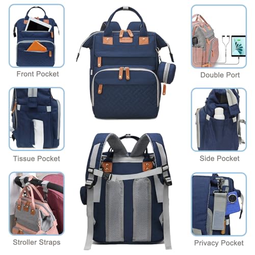 SHITIESHOU Diaper Bag Backpack Baby Bag for Mom Dad with Changing Pad, 19 Pockets, Large Waterproof Travel Baby Girl Boy Toddle Diaper Bag with Insulated Pocket, Baby Shower Gifts, Blue - color: Blue