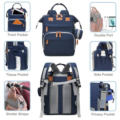 SHITIESHOU Diaper Bag Backpack Baby Bag for Mom Dad with Changing Pad, 19 Pockets, Large Waterproof Travel Baby Girl Boy Toddle Diaper Bag with Insulated Pocket, Baby Shower Gifts, Blue - color: Blue