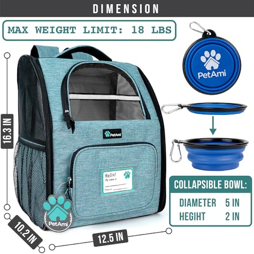 PetAmi Dog Backpack Carrier for Small Large Cat, Pet, Puppy, Ventilated Pet Hiking Backpack Travel Bag, Airline Approved Cat Backpack Carrier, Camping Biking Dog Bag Up to 18lbs Pet, Teal Turquoise - color: Sea Blue