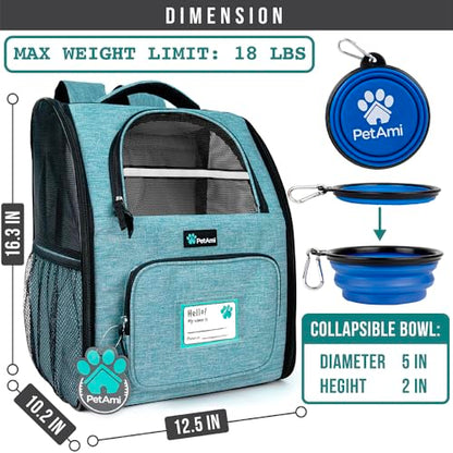 PetAmi Dog Backpack Carrier for Small Large Cat, Pet, Puppy, Ventilated Pet Hiking Backpack Travel Bag, Airline Approved Cat Backpack Carrier, Camping Biking Dog Bag Up to 18lbs Pet, Teal Turquoise - color: Sea Blue