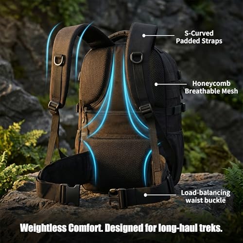 35L Tactical Fishing Backpack, Waterproof Tackle Backpack with 2 Rod Holders and 50+UV Protection Arm Sleeves,2LB Lightweight Fishing Bag, Daypack for Hiking, Hunting, Camping - color: Black Camouflage, style: With Arm Sleeves