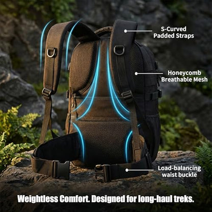 35L Tactical Fishing Backpack, Waterproof Tackle Backpack with 2 Rod Holders and 50+UV Protection Arm Sleeves,2LB Lightweight Fishing Bag, Daypack for Hiking, Hunting, Camping - color: Black Camouflage, style: With Arm Sleeves