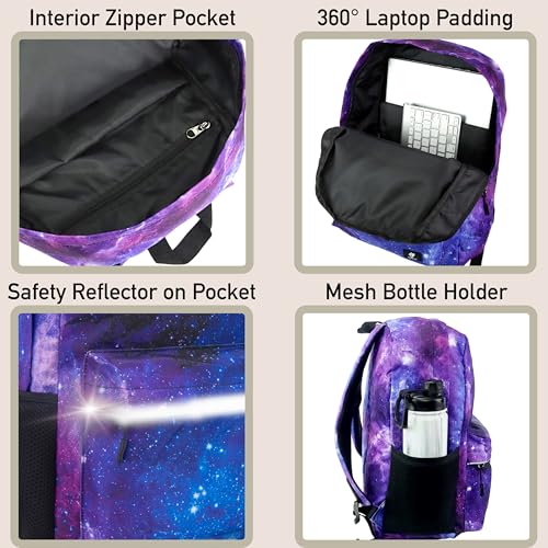 Fenrici Galaxy Backpack for Boys, Girls, Kids Back Pack with Padded Laptop Compartment, Kids' Bookbags for School, Cosmic Pack, Space Backpack, Purple Galaxy, 17 Inch - color: Galaxy Purple