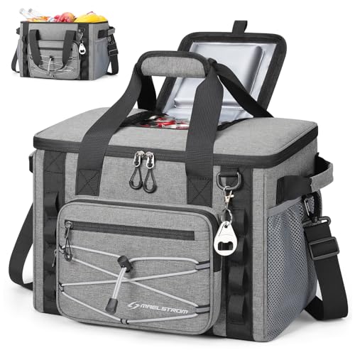 Maelstrom Soft Sided Cooler Bag, 30/40 Can Collapsible Insulated Ice Chest, Large Leakproof Portable Storage for Camping, Travel, Kayaking & Beach - color: 5.Gray with lid, size: 30 Can