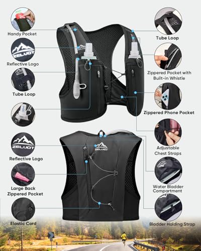 Zelvot Kids Hydration Backpack with Water Bladder, USA Original Patent, Adjustable Reflective Running Vest with 8 Pockets, Lightweight Kids Hiking Backpack for Boys & Girls