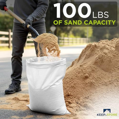 Heavy Duty Sand Bags Pack of 3, White Empty Sandbags with Built-In Ties, Woven Polypropylene UV Protection 1600 Hours, Fillable Bags for Flood Control, Weight, 20x36 inches, 100 Pounds Volume - size: 20"W x 36"L, style: Pack of 3