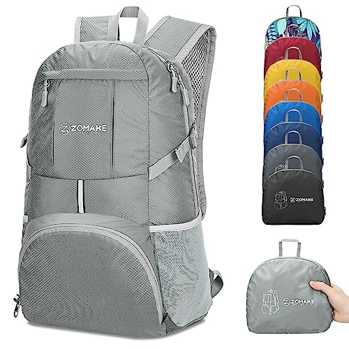 ZOMAKE Lightweight Packable Backpack 35L, Light Foldable Backpacks Water Resistant Collapsible Hiking Bag, Compact Folding Day Pack for Travel Camping(Sliver Grey) - color: Sliver Grey