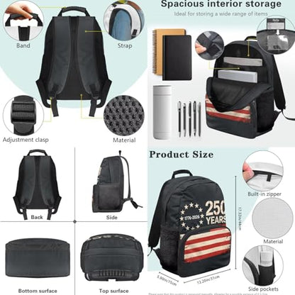 3PCS Backpacks for School 3 in 1 Lightweight American Flag 250 Years 17 Inch Daypacks for Boys Girls School Bag with Insulated Lunch Box Pencil Case - color: American Flag 250 Years