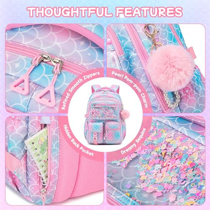 Girls Backpack,School Bag for Kids,Primary,Elementary,teen ages 6-15 Girls Bookbag,Students Kawaii Backpack Pink mermaid - color: Pink Mermaid