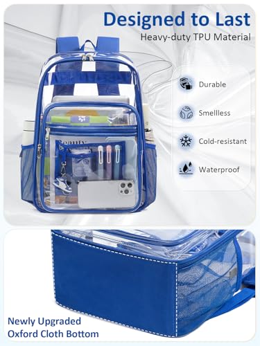 Extra Large Clear Backpack with TSA Lock, Heavy Duty Transparent See Through Clear Bookbag for College, Work, Travel, Casual Sport, Blue - color: Blue