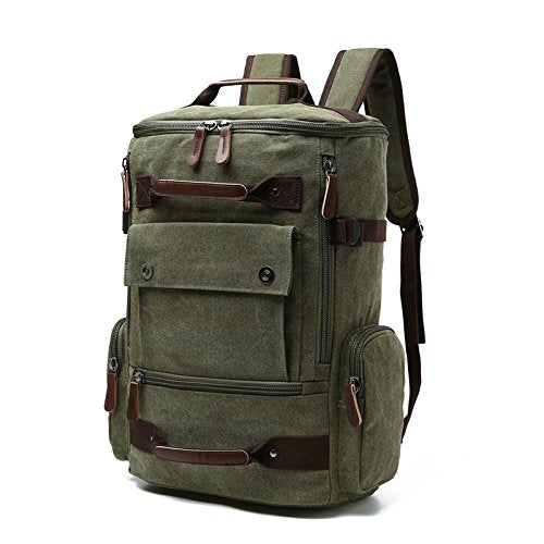 Vintage Canvas Backpack Casual Travel Rucksack 15.6inch Laptop Daypacks Hiking Camping Backpack - color: Green