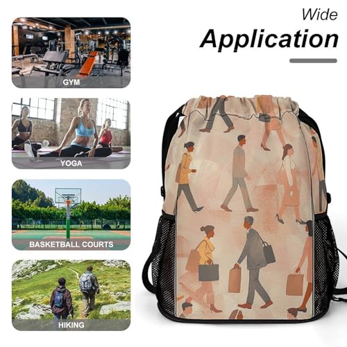 Drawstring Gym Backpack with Shoe Compartment And Wet Pocket, 28L Lightweight Waterproof People Walking Sports Backpack for Workout Swim Beach Travel String Bag for Men Women
