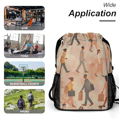 Drawstring Gym Backpack with Shoe Compartment And Wet Pocket, 28L Lightweight Waterproof People Walking Sports Backpack for Workout Swim Beach Travel String Bag for Men Women