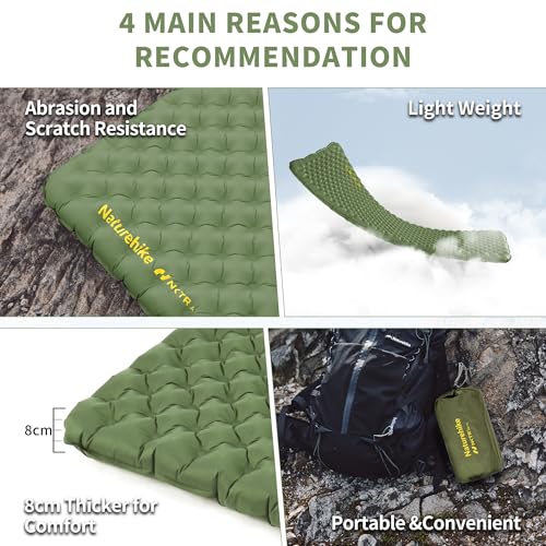 Naturehike 27oz Ultralight Sleeping Pad, Insulated Inflatable Sleeping Pad 4.6R, Lightweight Sleeping Mat for Camping, Hiking, Backpacking, with Air Pump Sack - size: Rectangular XL