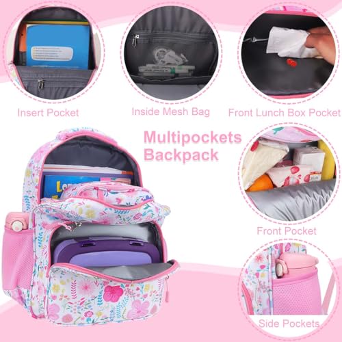 RHCPFOVR Kids Backpack for Girls - Girls Backpack 3-8 Ages Butterfly for Kids 15 Inch School Bookbag for Kindergarten Elementary School Bookbag for Girl 1st 2nd Grade - style: Pink Garden