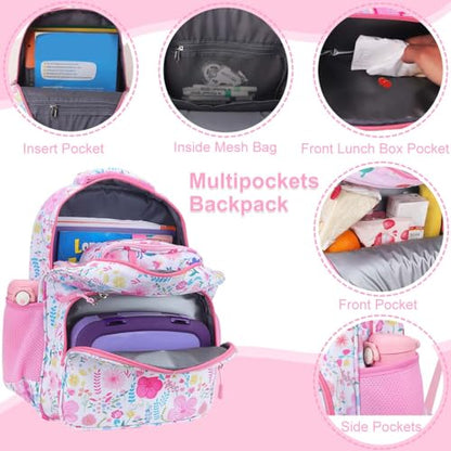 RHCPFOVR Kids Backpack for Girls - Girls Backpack 3-8 Ages Butterfly for Kids 15 Inch School Bookbag for Kindergarten Elementary School Bookbag for Girl 1st 2nd Grade - style: Pink Garden