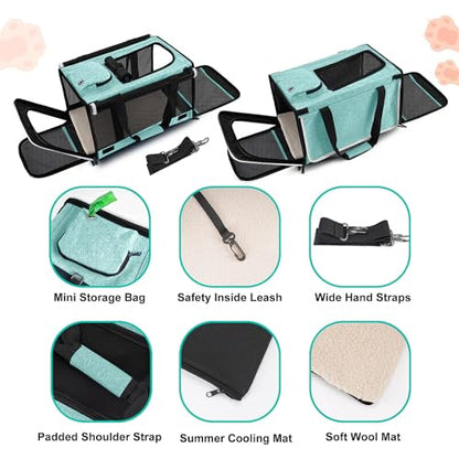 GAPZER Small Dog Carrier for Puppy Yorkshire Softshell Car Transport Chihuahua Carry Cage 18-inch Collapsible Doggie Vet Visit Crate Easy Load Roomy Pet Carrier Bag Kennel Dog Essentials Teal - color: Turquoise