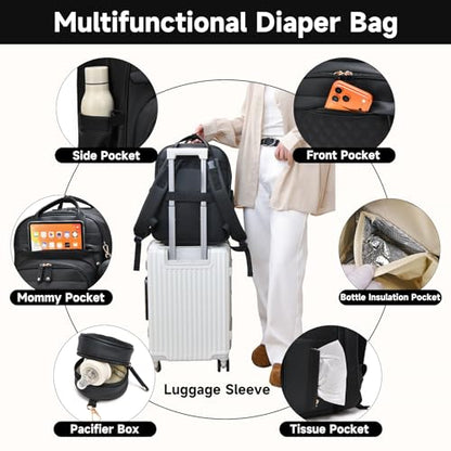 ANWTOTU Leather Baby Diaper Bags with Changing Station,Extra large Capacity Baby Diaper Bag Backpack,Waterproof Baby Essentials(Black) - color: Black-l