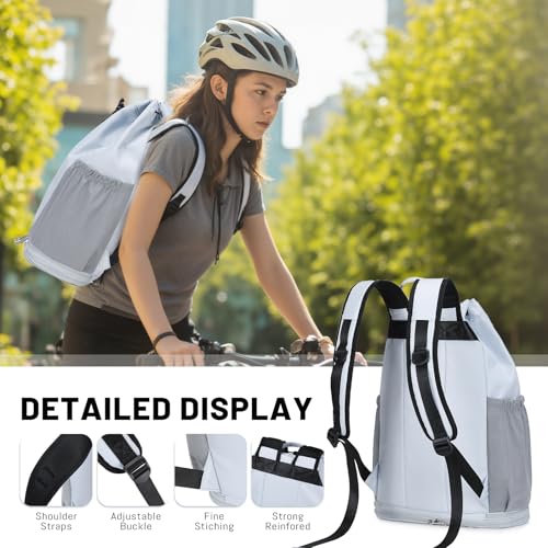 mygreen Gym Drawstring Backpack with Shoe Compartment – Waterproof Sports Bag, Lightweight & Breathable for Gym, Travel, Yoga | Large Capacity, Foldable Design Dark Grey - color: Dark Grey