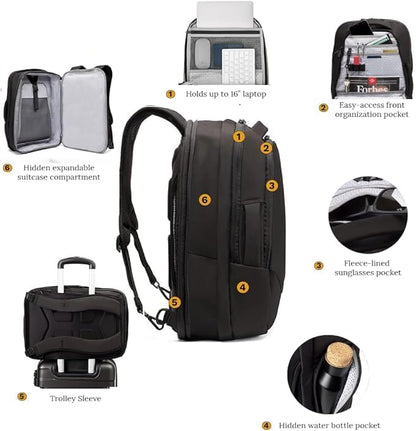 Knack Series 2 Small Travel Backpack 16-Inch Laptop, Expandable 17-27L - color: Black, size: Small Backpack