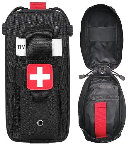 Tourniquet Holder, Small Trauma Portable Tactical First Aid Pouch with Molle System IFAK Medical Pouch, Emergency EMT Med Kit for Camping and Hiking (Black) - color: Black