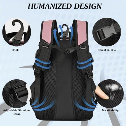 LARIPOP Basketball Backpack Large Basketball Bag with Ball Holder & Shoe Compartment for Adults Men Women - color: Flesh Pink