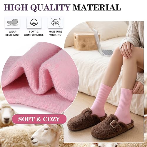 MOGGEI 5 Pairs Womens Merino Wool Socks Hiking Warm Winter Thick Thermal Crew Cozy Cabin Ladies Gift Comfy Boot Work Socks - color: Solid Color a
