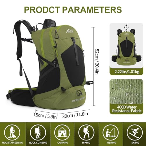 IX INOXTO Hiking Backpack, 26L/40L Waterproof Hiking Daypack with 3L Water Bladder and Rain Cover, Lightweight Travel Camping Backpack for Men Women (Dark Green) - color: Dark Green