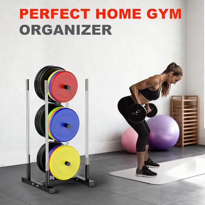 Weight Plate Rack for Home Gym, 6 Post Olympic Plate Holder with Wide Base | Stable design, Barbell Storage & Bumper Plate Tree, Heavy Duty Space Saving Gym Equipment
