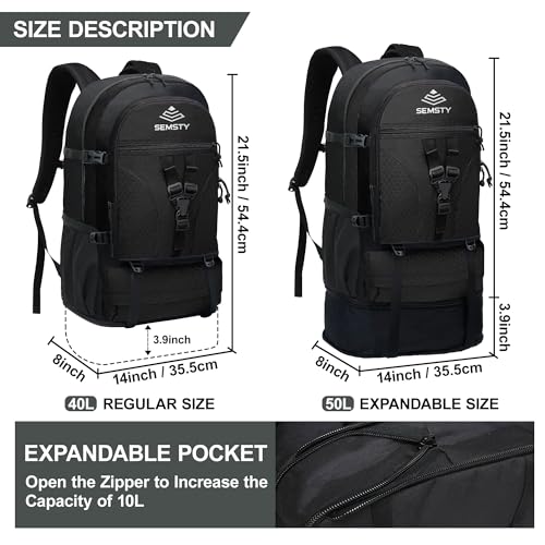 40L/50L Expandable Hiking Backpack for Men and Women, Travel Camping Backpack Flight Approved - color: 40l+10l Black