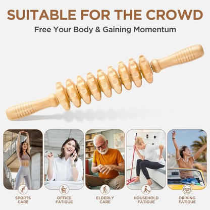 Wooden Cellulite Massage Roller for Legs and Thighs - Handheld Fascia Blaster Tool for Muscle Relief, Lymphatic Drainage & Body Sculpting - Anti Cellulite Massager for Women and Men (9 Wheel) - color: Wooden Straight